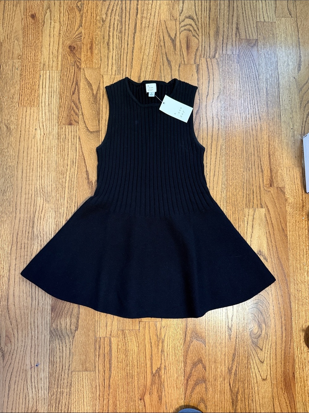 A New Day Black Ribbed Knit Sleeveless Peplum Tank